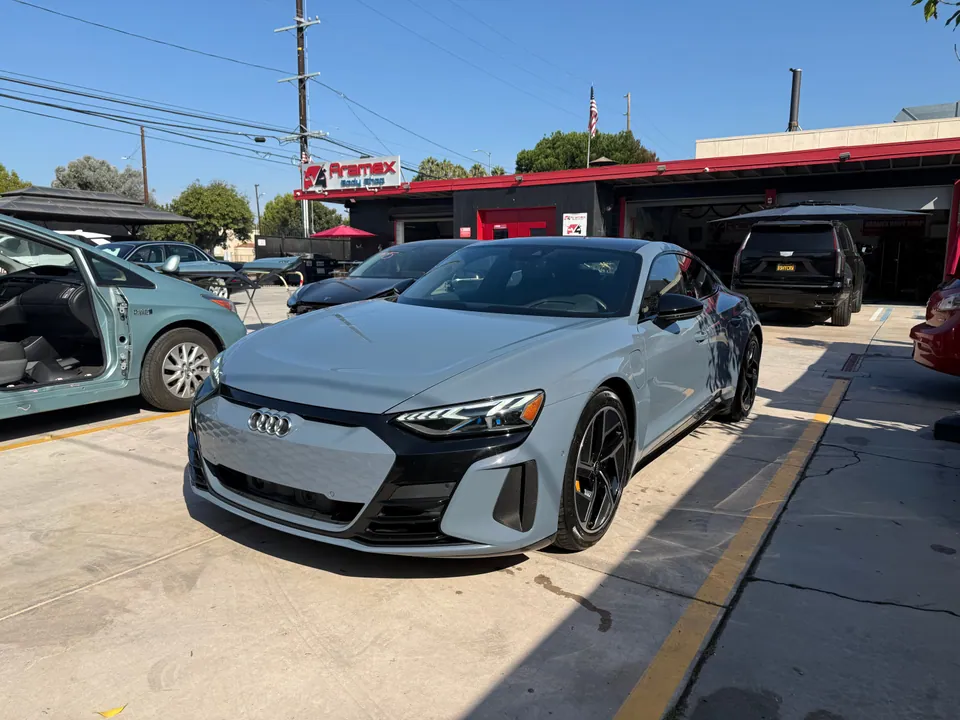 Light gray Audi in the Aramex Body Shop lot